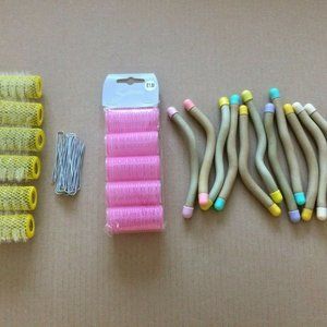 - 12 spiral hair curling sticks two sizes rollers 30 roller grip pegs NEW